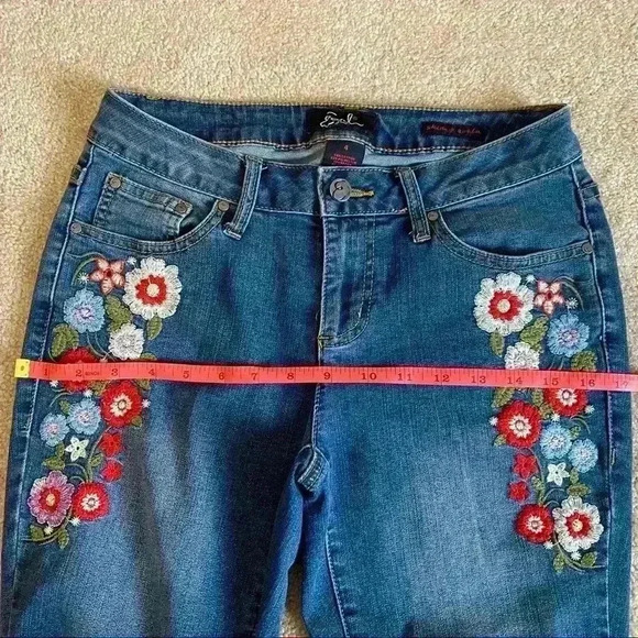 Earl Jeans Embroidered Flower Multicolor Denim Skinny Ankle Jeans 4 - Picture 9 of 13